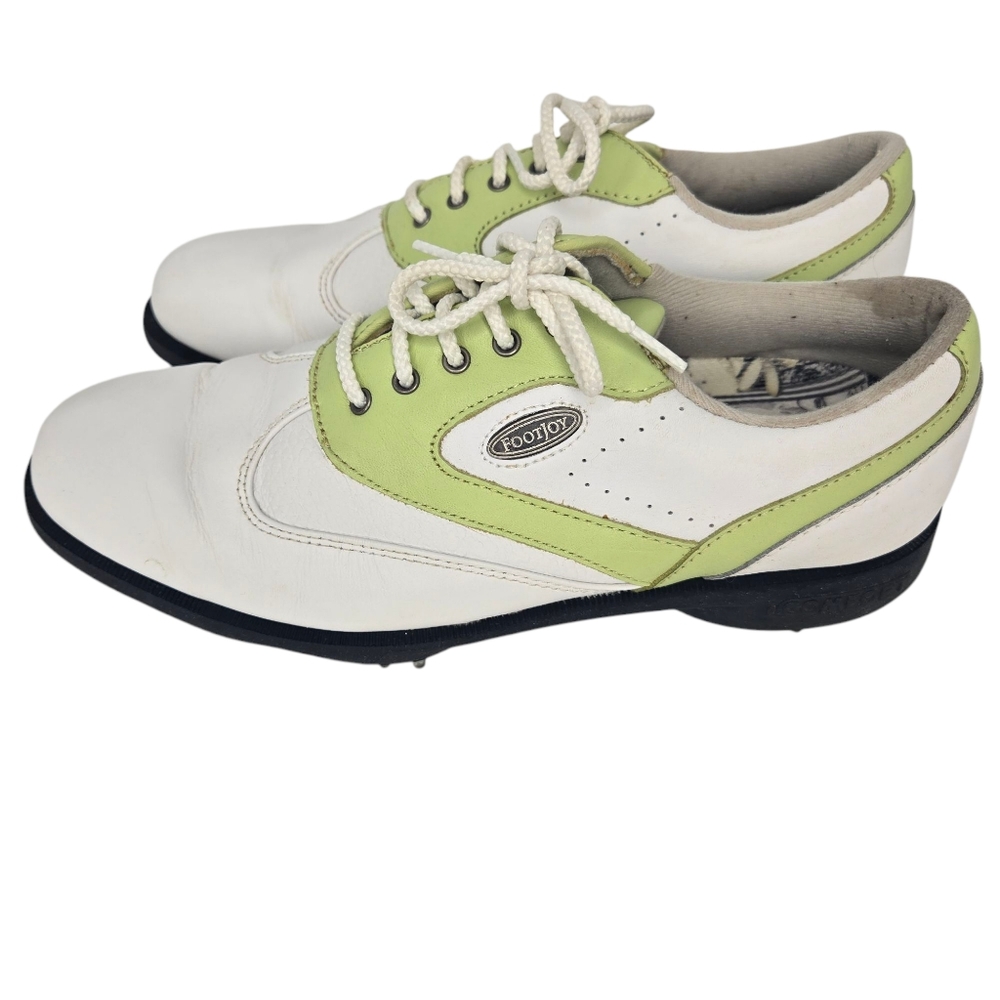Footjoy Comfort‎ Oxford Style Golf Shoes Soft Spike White Green Leather Size 7 M